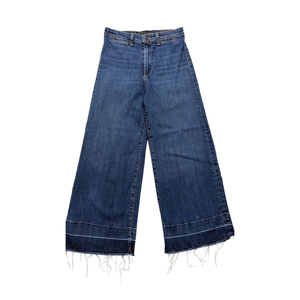 Veronica Beard Ali 11 Gaucho Jeans Blue Womens 28 Wide Leg Crop Fringe J0710035